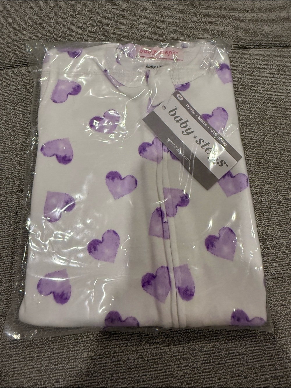 Baby Girl Baby Steps Pjs. Purple Hearts. Footie. Zip closure.